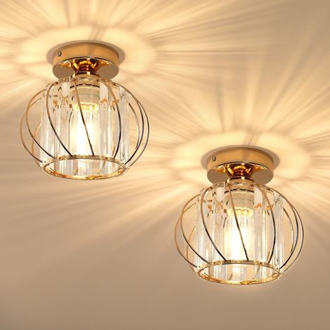 Plafonnier Doré Cristal Luminaires Plafond E27 Lustre Cristal Entrée Couloir Chambre à Coucher Cuisine (1/5)