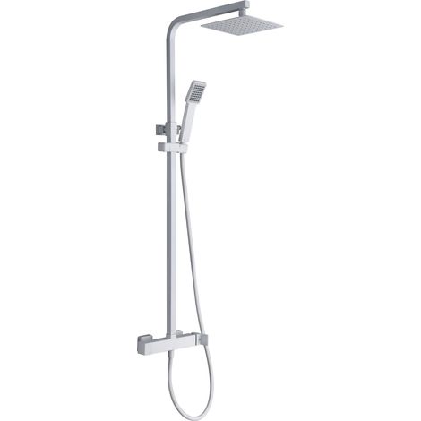 IMEX Colonna doccia miscelatore monocomando bianco opaco in acciaio inox S304 e ottone asta estensibile soffione extrapiatto 20x20 cm anticalcare cartuccia ceramica Ø35 mm tubo flessibile PVC Ime (1/3)