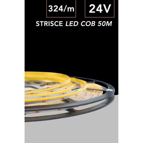 TrAdE Shop Traesio - Striscia Led Cob Luce 4000k 6500k 3000k Bobina 50 Mt 24v Smd 500w 8 Mm Cob-50m-324 - -Bianco Caldo      - (1/5)