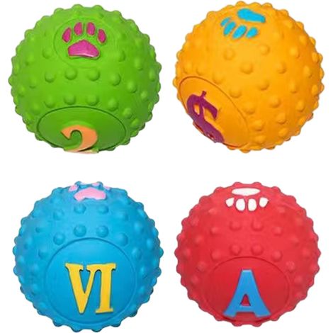 Lot de 4 balles en latex pour chien, jouet à mâcher interactif et doux avec motif amusant pour chiots de petite et moyenne taill