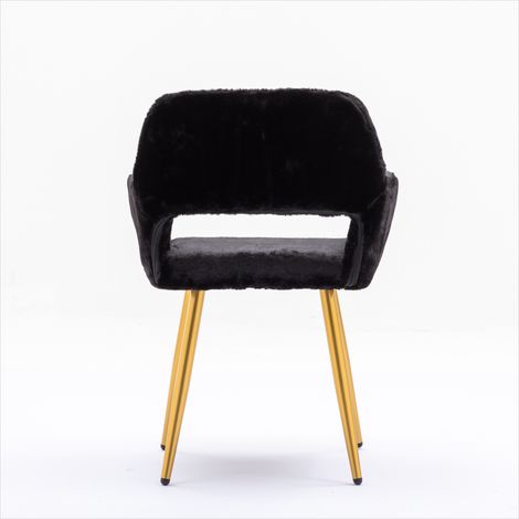 Chaises de salle à manger HengMing en fourrure synthétique, fauteuils vintage mid-century à piètement métallique laqué robuste pour espace repas (1/5)