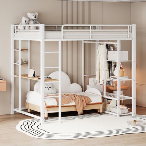 Letto a Soppalco 140x200 cm con Struttura in Metallo Bianco (1/5)