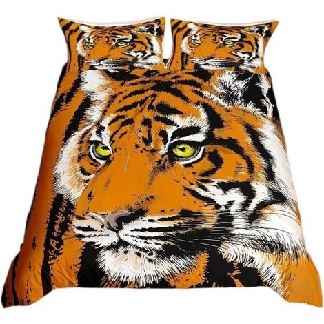 Parure de lit Tigre 3D, microfibre, housse de couette 200x200cm et 2 taies d'oreiller, pour enfants (1/5)