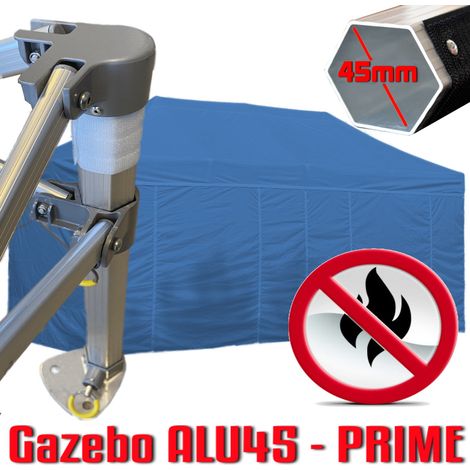 Gazebo 3x6 m blu certificato IGNIFUGO pieghevole alluminio piantone esagonale 45mm portatile estendibile richiudibile estensibile acciaio con laterali per fiere eventi stand chiosco tenda tendone merc (1/5)
