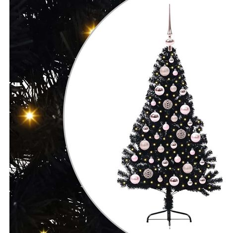 Künstlicher vorbeleuchteter Weihnachtsbaum Schwarz 120 cm PVC vidaXL