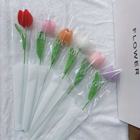 Bouquet de tulipes crochetées à la main, fleurs artificielles tricotées, cadeau, décoration intérieure-AquaForge (1/5)