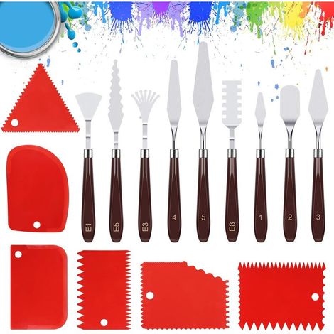 15 Pièces Ensemble de Couteaux à Peinture, 9 Couteaux à Palette Acier Inoxydable, 6 Plastique Couteaux Grattoirs, Spatule Peinture Acrylique pour Peinture à L'huile, Aquarelle, Pétroglyphes (1/5)