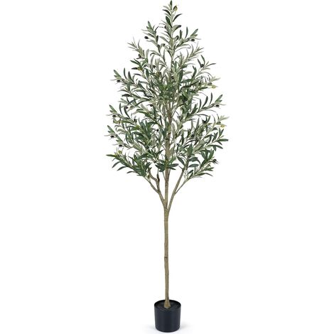 COSTWAY Olivier Artificiel de 190 cm avec Pot en Ciment (1/5)