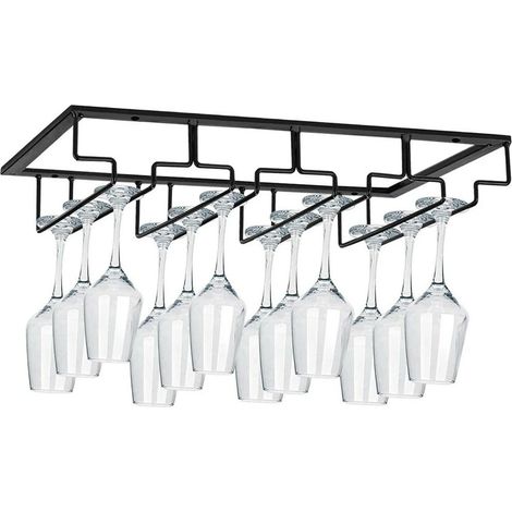 1 Porte-verres suspendu en métal, 4 rails, pour 8 à 12 verres, pied 4-9 cm, cuisine bar (1/5)