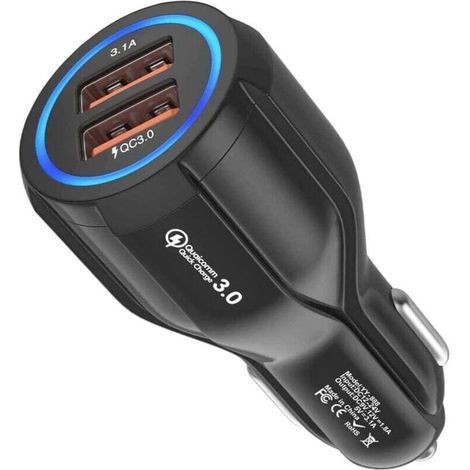 Chargeur de Voiture USB, 2 Ports, Quick Charge 3.0 Allume-Cigare Compatible avec iPhone, iPad Samsung Galaxy S10/S9/S8, Huawei, Xiaomi Noir