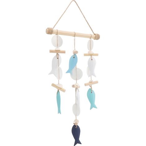 Carillon éolien en forme de poisson, décoration murale sur le thème de la mer, en bois massif et corde de chanvre, motif coquillage, pour la maison ou un restaurant (Type 2). (1/5)