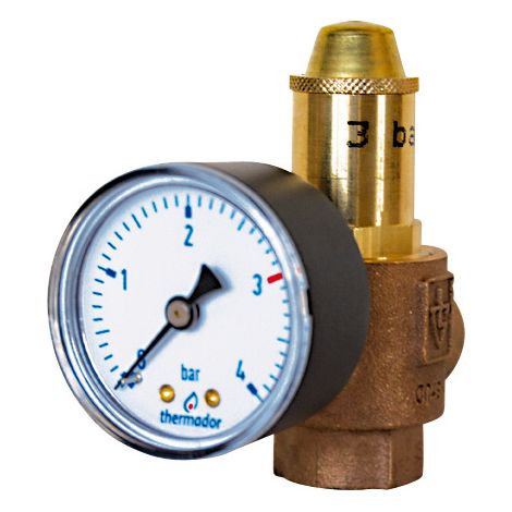 THERMADOR Soupape de sécurité Bronze 3 bar-139kW+manomètre-Femelle 1/2