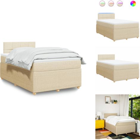 Sommier à lattes de lit avec matelas crème 120x190 cm tissu - Sommier À Lattes De Lit - Sommiers À Lattes De Lit - Lit - Meuble De Chambre À Coucher (1/5)