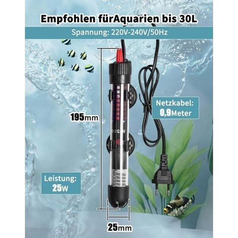 AIPERQ Chauffage d'aquarium Réglable 25 W Résistance Aquarium avec Thermostat 20-34 °C pour Réservoirs à Poissons et Aquarium (1/3)