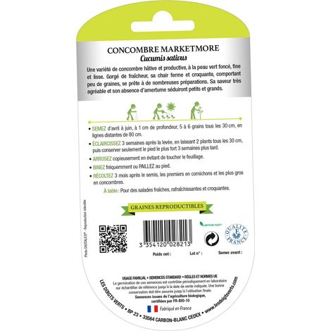 Graines concombre marketmore BIO Les Doigts Verts