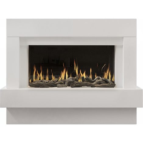 Chemin'Arte – Cheminée électrique Linéa blanche à poser – Effet flammes LEDs personnalisable – Chauffage 2000W pour 30 m² – WIFI et télécommande
