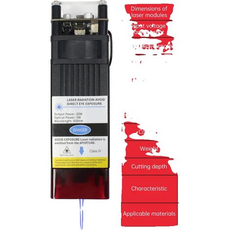 Laser-Modul, 3-Pin-Anschluss, Geeignet für CNC-Maschinen, 20W 40x40mm (1/2)