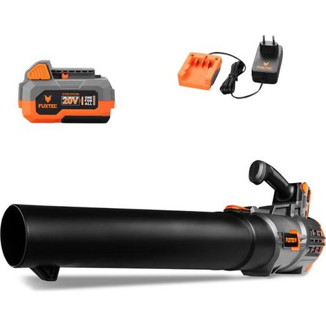 FUXTEC Akku Laubbläser 20V FX-E1LB20 – Inklusive 2 x Li-Ion 2Ah-Akku und 2,4A Ladestation - Laubgebläse zum Entfernen von Laub für Garten, Gehweg und Einfahrt – Leise – bis 38m/s
