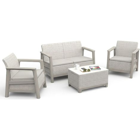 Garten-Set Grafton, 4 Sitze, 1 Tisch, UV-beständig, wasserfest, Beige