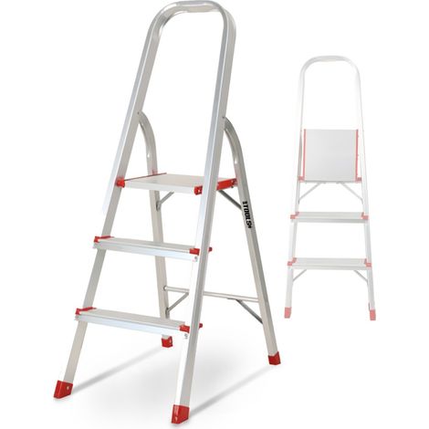 Escabeau à 3 marches BM TOOLS BMT-ESC3-ALU - Haut. de travail : 59 cm - prend peu de place et se range facilement - en Aluminium