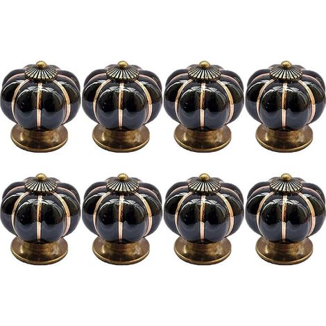 Bouton De Meuble - Poignée Céramique Forme Citrouille - Diamètre Haut 3,8 cm - Hauteur 4 cm - Finition Bronze Sur Blanc - Pour Armoire Tiroir Porte - 8 Pièces
