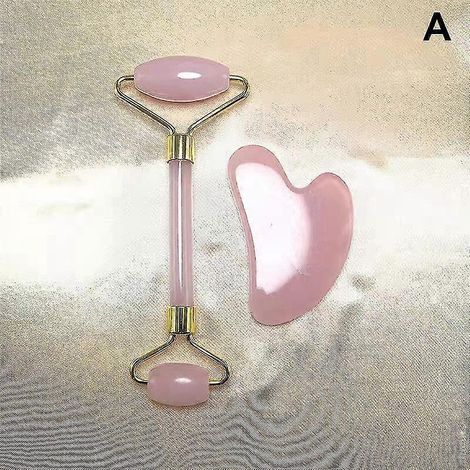 2-teiliges Set Gesichtsmassagegerät, Nackenroller, Gua-Sha-Schaber, Lifting- und Faltenentfernungs-Set – Rosa C (1/5)