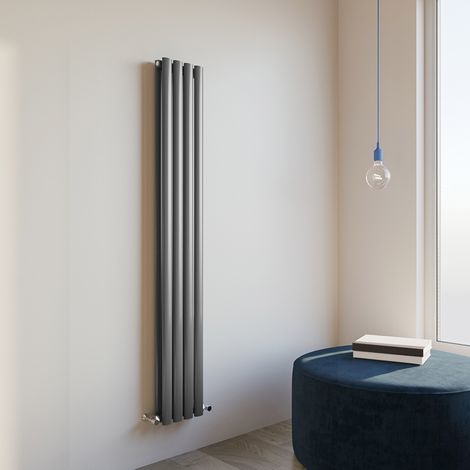 Acezanble 1600x236mm Double Anthracite Vertical Oval Column Central Heating Designer Radiator