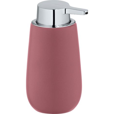 Wenko Dosatore per sapone Badi, dosatore per sapone liquido ricaricabile in ceramica di qualità con superficie opaca, robusto erogatore a pompa in plastica, 320 ml, 9,5 x 16 x 8 cm, rosa antico (1/4)