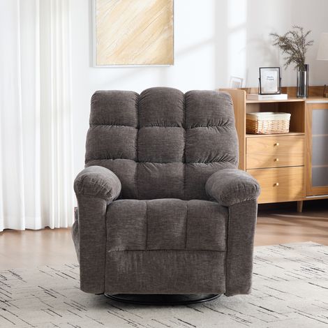 Fauteuil inclinable pivotant 360° avec massage et chauffage. Dossier et repose-pieds réglables, poches latérales de rangement, gris (1/5)