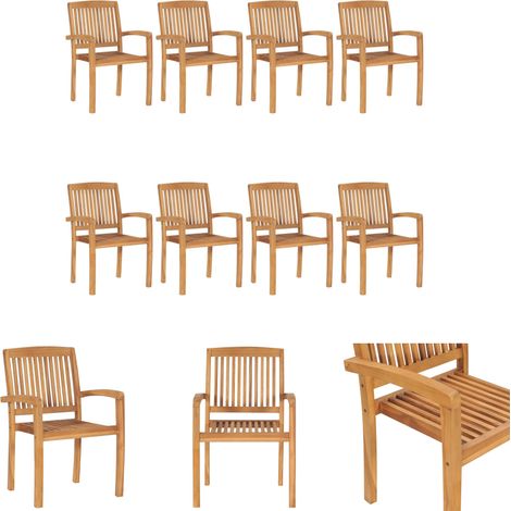 Stapelbare Stühle - vidaXL Stapelbare Gartenstühle 8 Stk. Massivholz Teak - Gartenmöbel (1/5)