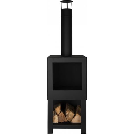 Esschert Design – Brasero cheminée à bois en acier – Rangement à bûches – Dimensions L 38,4 x l 38,4 x H 136,3 cm – Poids 12 kg (1/5)