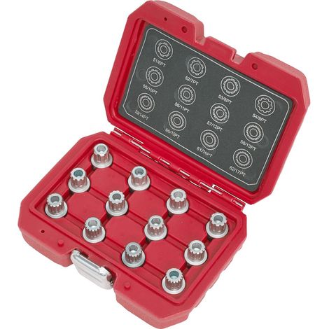 Juego de vasos para tornillos antirrobo en llantas compatible con audi, seat, skoda, volkswag. 6 a 17 puntas