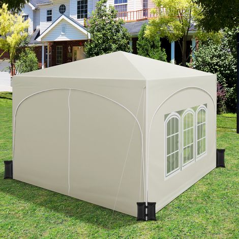 WOLTU Pavillon mit 4 Seitenteilen und 4 Sandsäcke, Faltpavillon Gartenpavillon mit Halbmonddach, höhenverstellbar, mit Tragetasche, wasserfest stabil UV-Schutz, Pop Up Partyzelt Outdoor, Beige