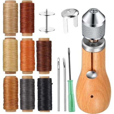 Kit de Couture pour Cuir, Polyvalent Aiguille Cuir Avec 8 faisceaux de fils, Ensemble d'outils de Couture à la Main,avec Fil Ciré, pour Coudre du Cuir et de la Toile (1/5)