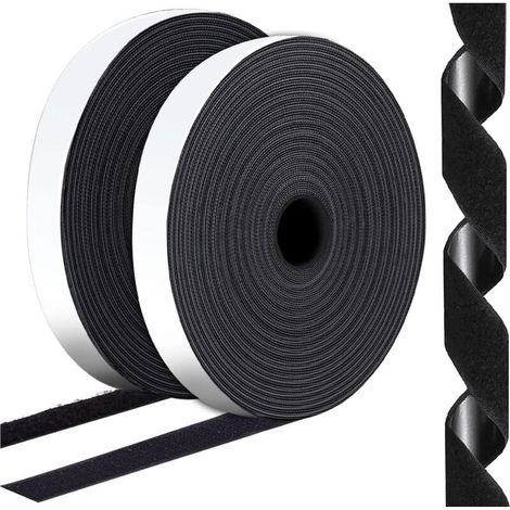 Attache auto-agrippante double face haute résistance, adaptée pour accrocher des tableaux, fixer aux murs, etc., noire, 2,0 cm x 25 m. (1/5)