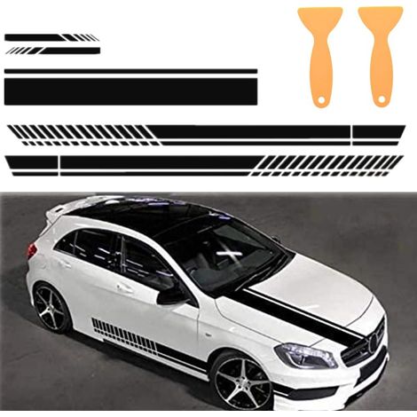 Autocollants rayés pour capot de voiture 5 pièces, autocollants graphiques, autocollants de rétroviseur de course de carrosserie en vinyle, décoration de voiture compatible avec une taille unique + 2 