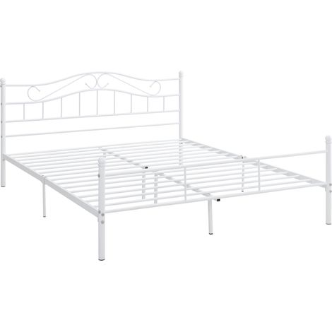 Cama doble con estructura de acero lacado en blanco y somier de láminas metálicas 140 x 200 cm 030002665 (1/4)