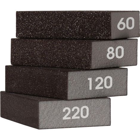 Set di 4 blocchi per levigatura a umido e a secco (grossolano 60/medio 80/fine 120 220) Blocchi abrasivi a grana abrasiva per legno, pareti e soffitti (1/5)