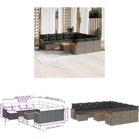13-tlg. Garten-Sofagarnitur mit Kissen Grau Poly Rattan - Gartenmöbel Set - Esszimmergarnitur - Outdoor Möbel - Lounge Sofa - Rattan Gartenmöbel - Home & Living (1/3)
