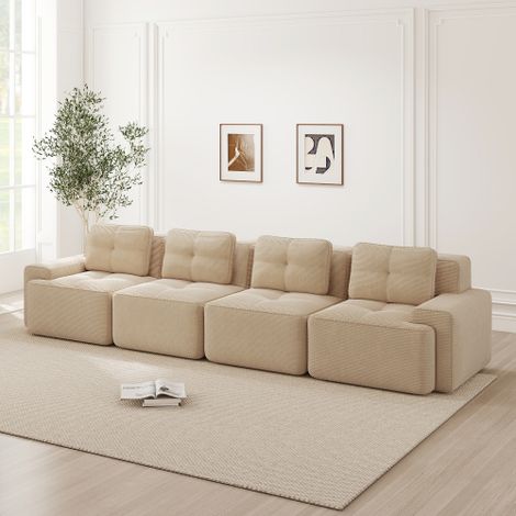Boneless Sofas für Wohnzimmer, Modulares Sofa, 4-Sitzer Bequem Polstertes Tiefsitz Corduroy-Cloud-Sofa, Montagefreies Sofa, Rutschfestes Design, Beige 
WL