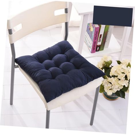 Coussin de Siège Bleu Carré 40x40x5 Cm en Coton Perlé Antidérapant (1/5)
