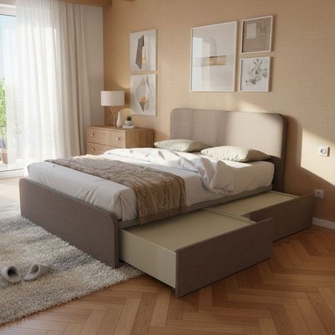 Letto matrimoniale 160x200 con cassettoni - Design italiano e montaggio facile - Grigio fumo