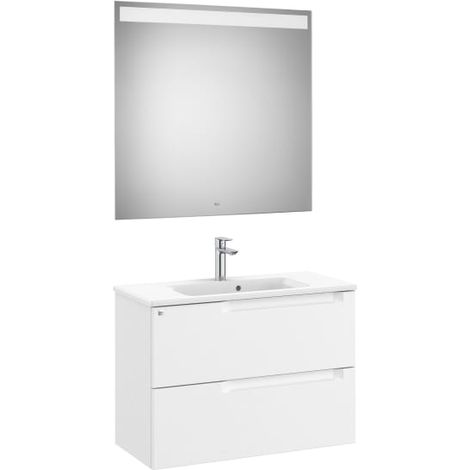 MUEBLE LAVABO 800MM ALEYDA COMPACTO 2 CAJONES + ESPEJO BLANCO MATE