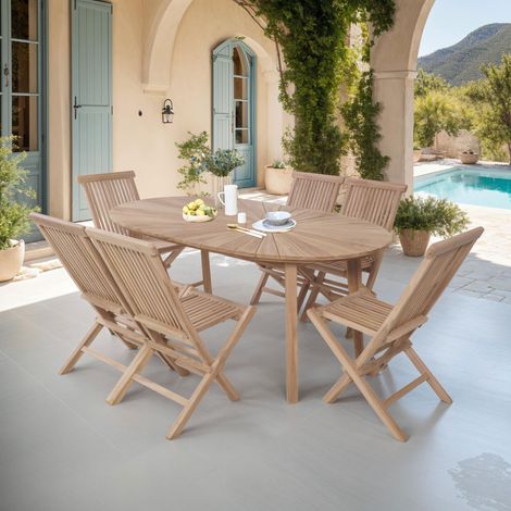 Ensemble de jardin table 180x100 cm + 6 chaises en teck - GARDENA