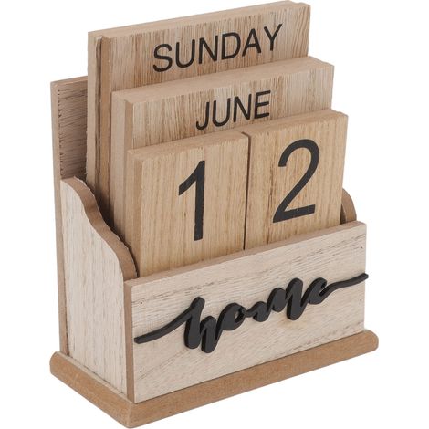 Calendrier perpétuel en bois rétro, manuel créatif en bois massif, calendrier de bureau (1/5)