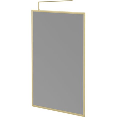 Colore 8mm Smoked Glass Brushed Brass 1950mm x 1400mm Fully Framed Walk In Shower Screen including Wall Channel and Support Bar (1/5)