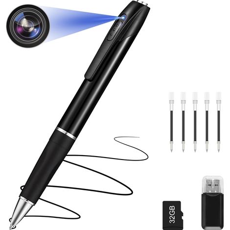 Caméra Espion Caméra Cachée Stylo 1080P Mini Caméra de Poche avec Carte 32 Go Caméra Stylo avec Enregistrement Vidéo Prise de Photo et 150 Mins d'Autonomie de la intérieur extérieur (1/5)