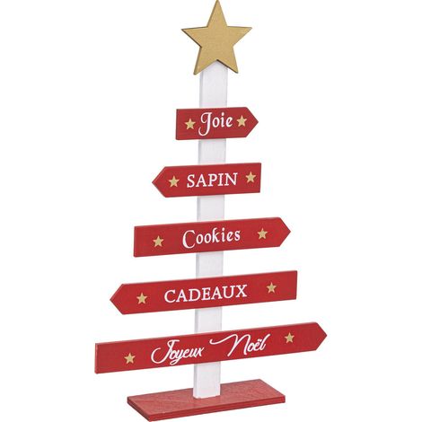 Déco de Noël Pancarte rouge Sapin en bois H 35 cm - Feeric Christmas