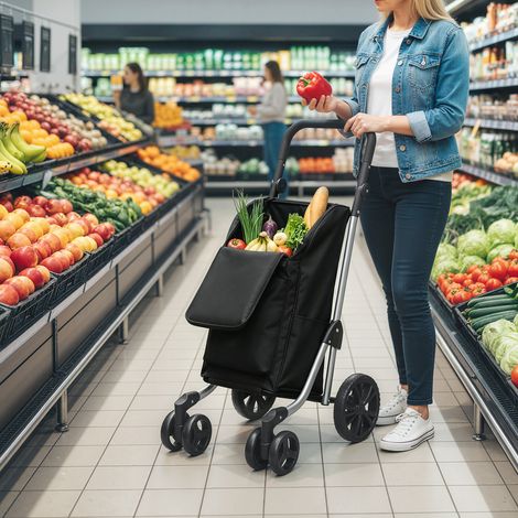 Chariot de courses pliable avec compartiment isotherme, 46 L, noir (1/5)