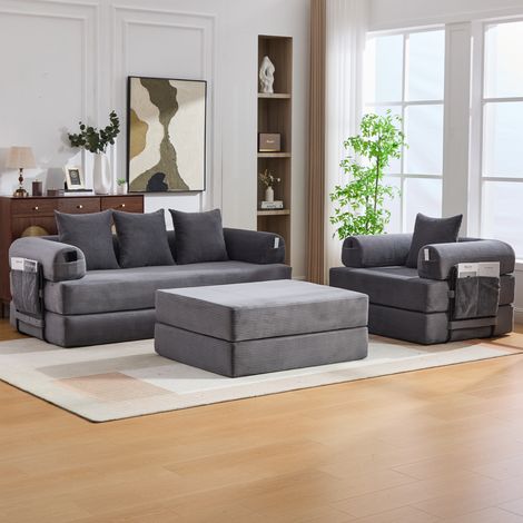 sofá modular de pana con otomana y cojines OKMYHOME (1/5)